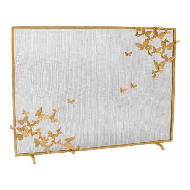 Brilliant Gold Butterfly Fireplace Screen Lighter Version For Sale