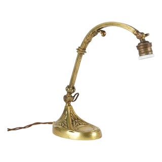 Antique Art Nouveau Brass Desk Lamp with Adjustable Goose-Neck, 1920s For Sale