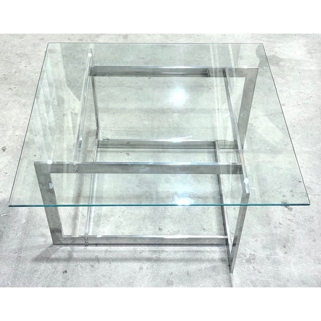 Metal Vintage Modern Chrome and Glass Coffee Table For Sale - Image 7 of 8