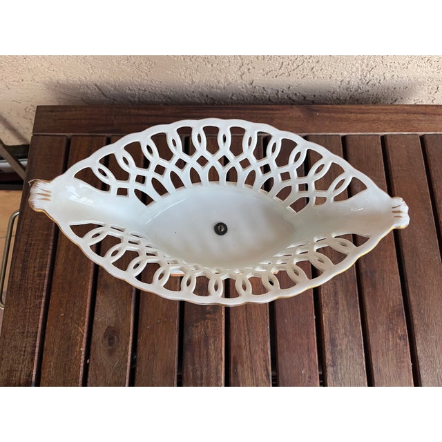 French White,Salmon and Gold Pierced Porcelain Compote Basket Centerpiece Bowl For Sale - Image 4 of 8