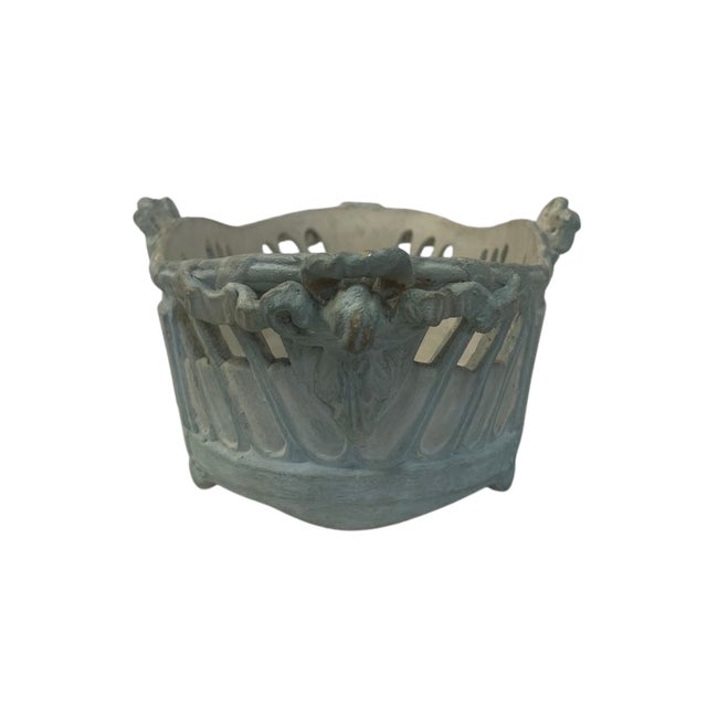 Antique 1800's French Toul-Bellevue j.a. Blue & Ivory Pierced Faience Centerpiece Basket For Sale - Image 12 of 18