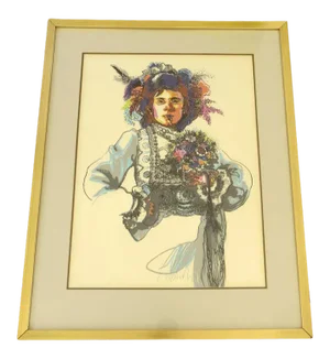 1970s Figurative and Botanical Signed Silkscreen, Framed