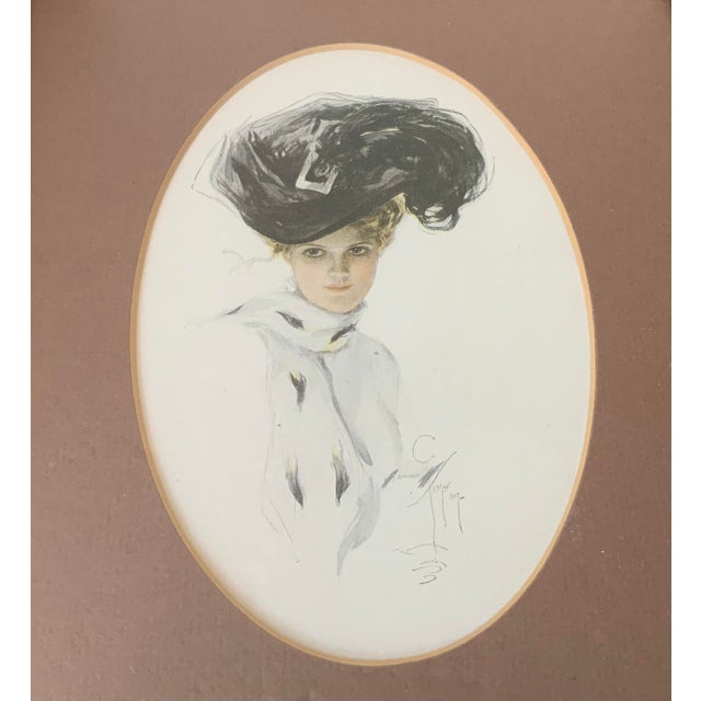 Signed “Harrison Fisher 1907” in plate; very unusual triple frame-3 individual frames stacked to form one frame; brown...