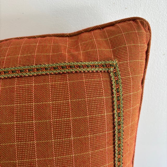 Feather Down Rust Orange Pillow With Trim Detail For Sale - Image 6 of 7