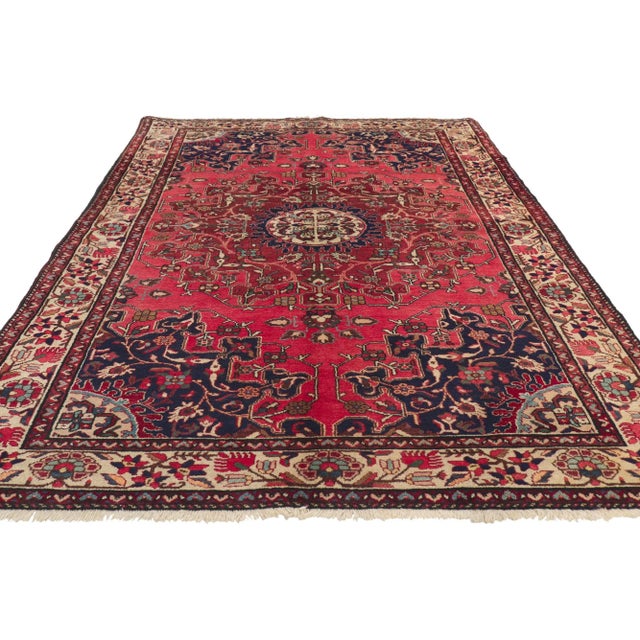 Jacobean Vintage Red Persian Hamadan Rug - 04'06 X 06'09 For Sale - Image 3 of 10