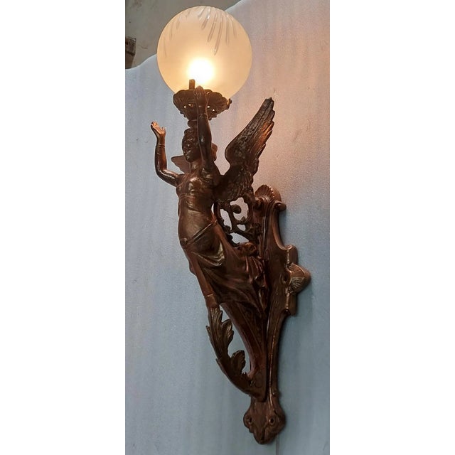 Vintage Art Nouveau Deco Mermaid Wall Sconces Fixture Lamp For Sale - Image 6 of 7