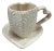Heart-Shaped White Glazed Taza De Barro Clay Cup and Saucer (10 Oz) – Handmade in Mexico For Sale