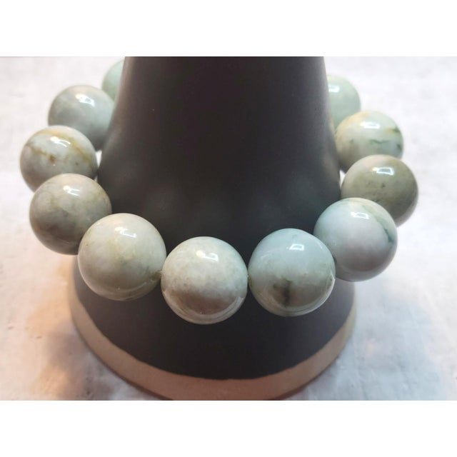 Gemstone Burmese Pale Celadon Jade Beaded Stretch Bracelet, 9 Inch For Sale - Image 7 of 8
