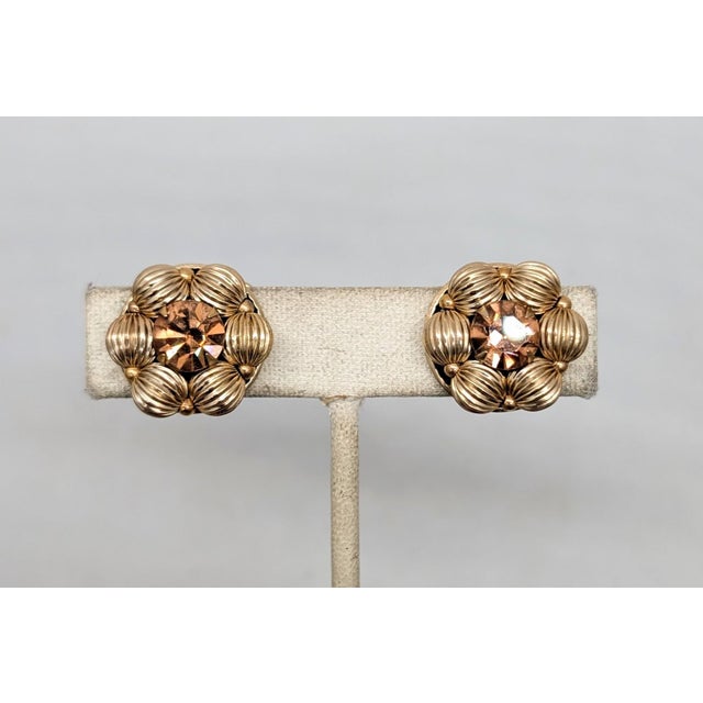 Mid-Century Modern Vintage 1950s Signed Napier Goldtone & Faux-Topaz Clip Earrings- 2 Pieces For Sale - Image 3 of 8