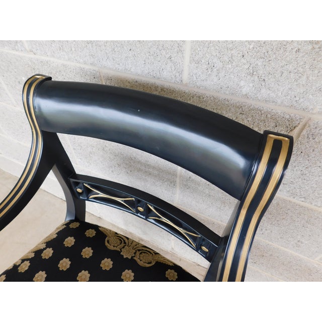 Black Hancock & Moore Regency Black Lacquer and Gilt Gold Accented Arm Chair For Sale - Image 8 of 13