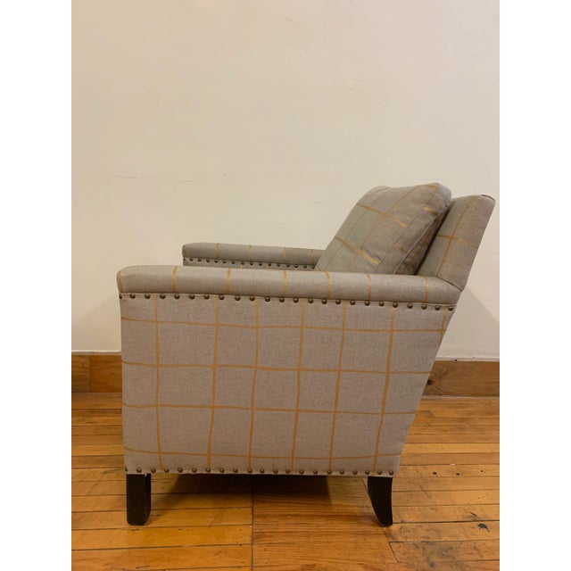 Like new Lee Industries 1290-01 Chair upholstered in Kelly Wearstler Coquette fabric, Heather/Gold with nailhead accent....