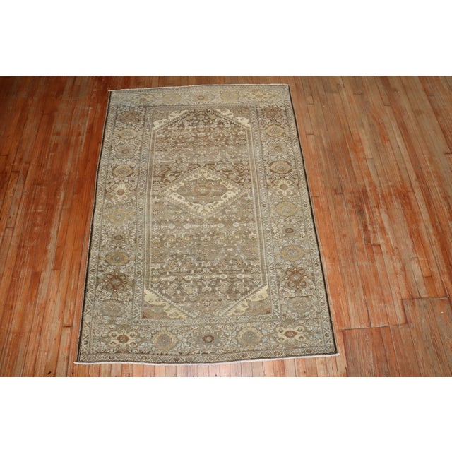 Vintage Zabihi Collection Persian Hamedan Neutral Color Accent Rug - 4'8" x 6'10" For Sale - Image 9 of 10