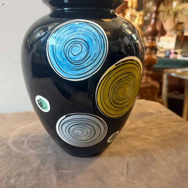 1953 Gio Ponti Style Mid-Century Modern Hand-Painted Majolica Vase by Schramberg For Sale - Image 12 of 12