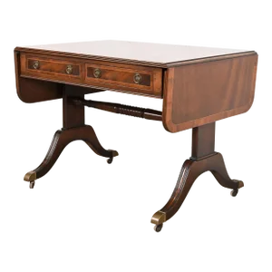 Baker Furniture English Regency Banded Mahogany Writing Desk or Console Table, Circa 1940s