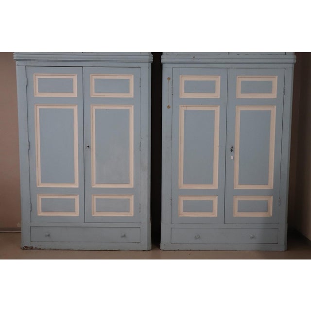 Antique Wardrobes in Lacquered Fir and Poplar Wood, 1800s, Set of 2 For Sale - Image 14 of 15