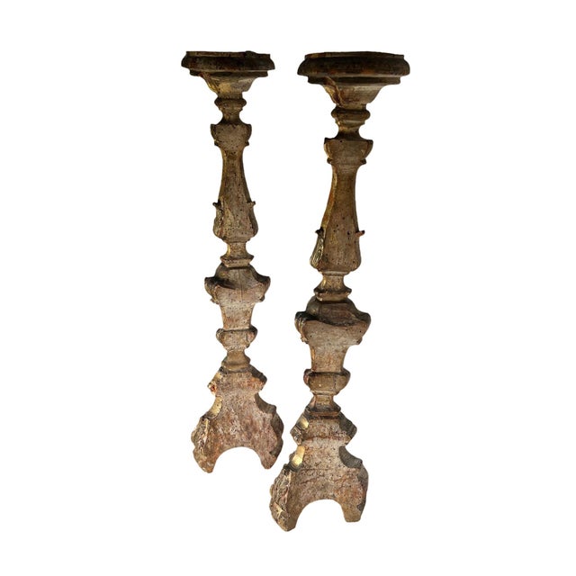 Gold Italian Candlesticks With Engraved Mirrors - a Pair For Sale - Image 8 of 8