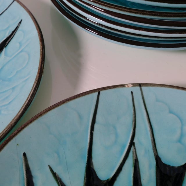Antique French Turquoise Earthenware Dessert Set, 1890s, Set of 12 For Sale - Image 17 of 18