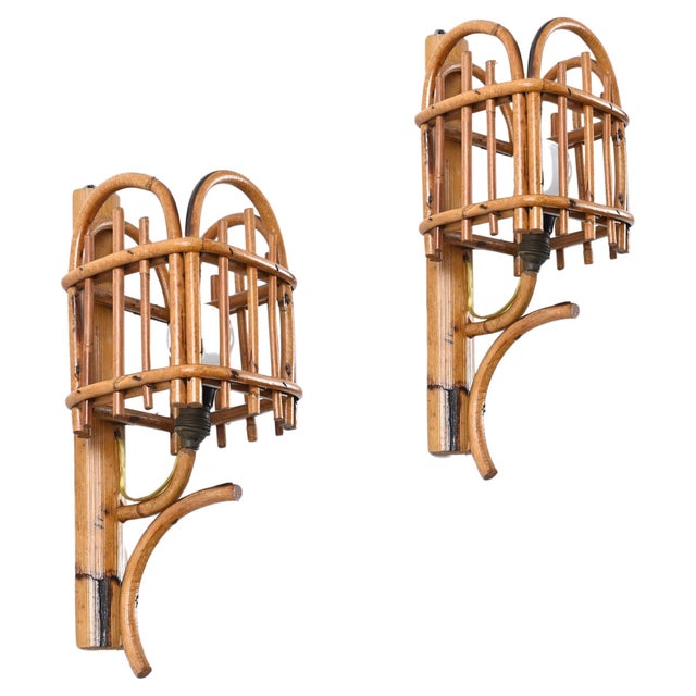 Mid-Century Rattan Lantern Sconces by Louis Sognot, 1960s, Set of 2 For Sale - Image 13 of 13