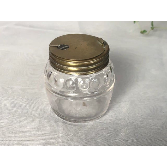 Antique Glass Inkwell Bottle With Brass Hinged Lid For Sale - Image 4 of 13