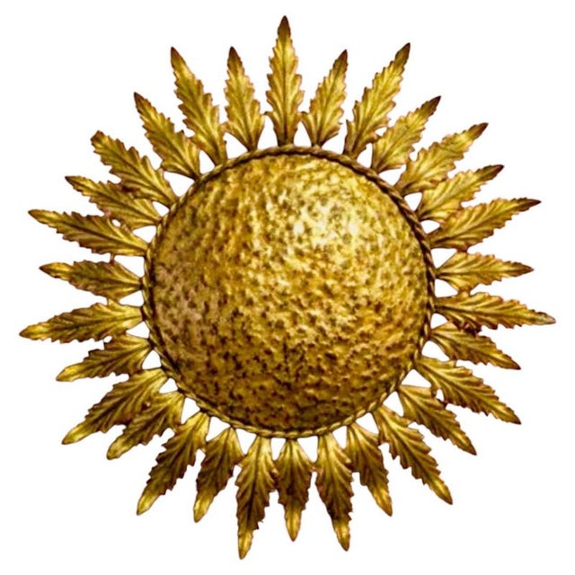 Gold Large Spanish Crown Sunburst Fixture in Gilt Metal, 1950 For Sale - Image 8 of 8