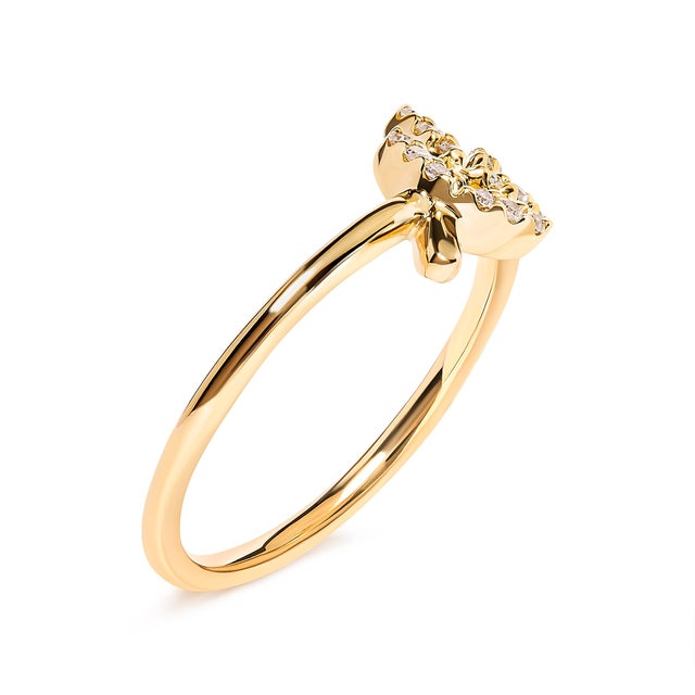 Contemporary 10K Yellow Gold 1/10 Cttw Diamond Leaf and Branch Ring (H-I Color, I1-I2 Clarity) - Ring Size 7 For Sale - Image 3 of 7