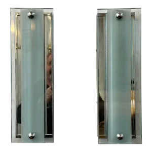 Pair of Mid Century Modern Art Deco Glass & Chrome Wall Sconces