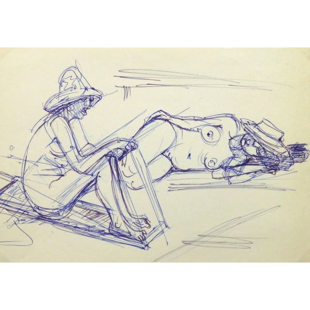 1960s Irmgard Von Reppert, Ink Drawing - Sun Bathers For Sale - Image 5 of 5