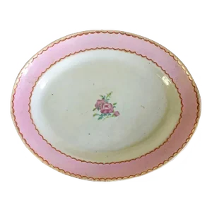 18th Century Chinese Export Porcelain Oval Platter with Pink Band