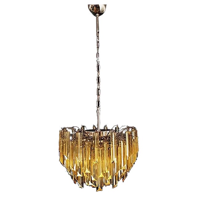 Clear Amber Triedri Murano Glass Chandelier, 1988 For Sale
