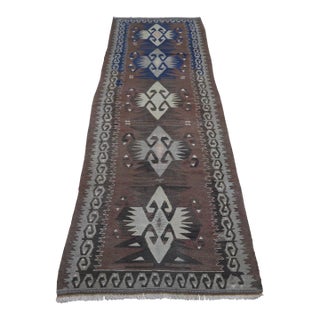 1980s Tribal Brown Handmade Runner Kelim For Sale