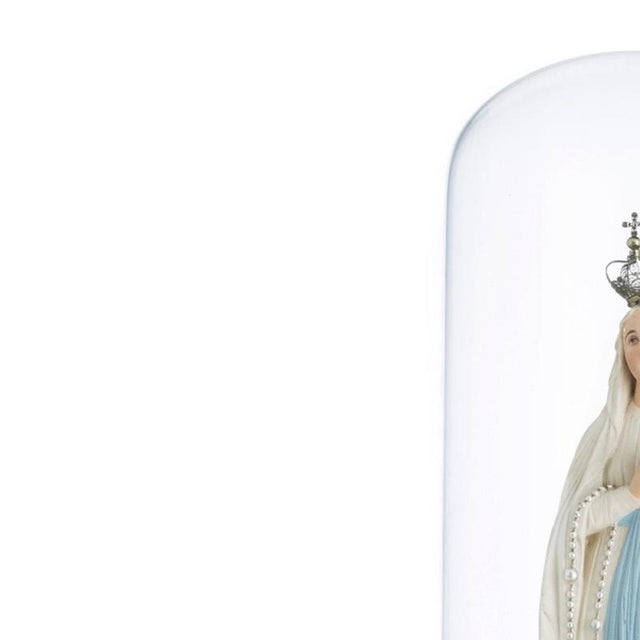 Sacred Art - Our Lady of the Rosary. French sculpture; 19th/20th century in polychrome and gilded unglazed clay. Glass...