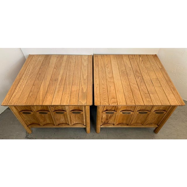 Pair of Midcentury Modern Sculpted Walnut Side Tables/Nightstands by Heritage For Sale - Image 9 of 12