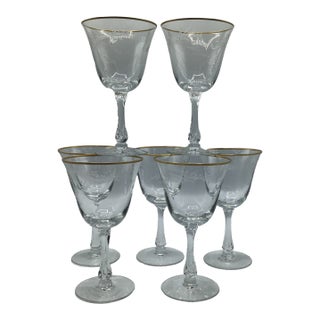 Fostoria "Golden Lace" Water Goblets - Set of 7 For Sale