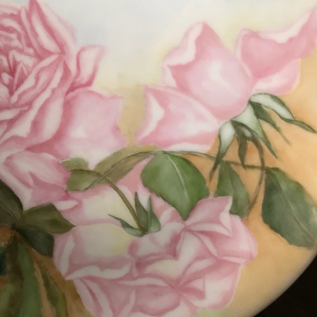 Mid 20th Century Bavarian Wall Art Hand Painted Plate Features Cabbage Roses For Sale - Image 5 of 10