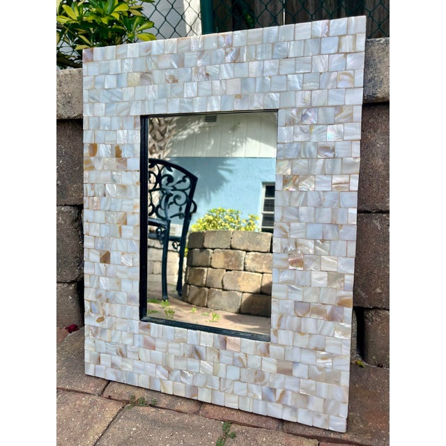Vintage Mosaic Mother of Pearl Framed Wall Mirror For Sale - Image 4 of 7