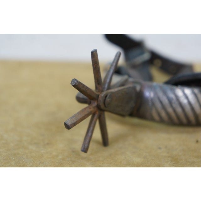 Antique Southwestern Mexican Spanish Cowboy Iron Copper Inlay Horse Spurs For Sale - Image 13 of 16