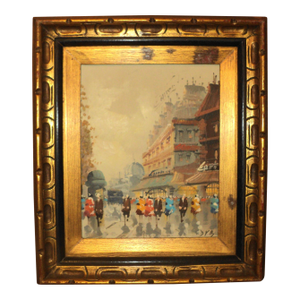 Vintage Parisian Scene Singed Oil Painting "14 X "12.75