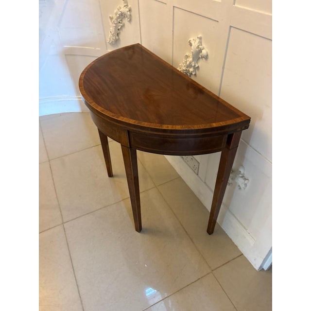 Brown Antique Georgian Mahogany Demi Lune Console Table and Fold Over Card Games Table, 1800 For Sale - Image 8 of 11