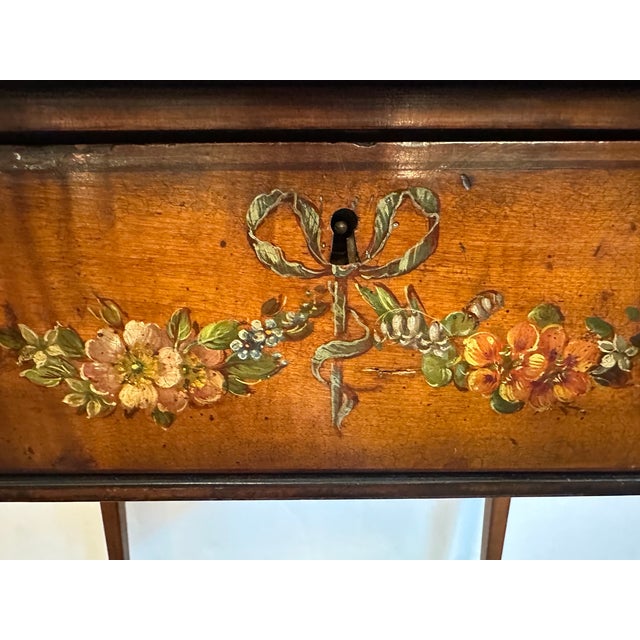 French 18th Century French Hand Painted Walnut & Leather Side Table For Sale - Image 3 of 14