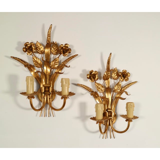 1960s Italian Wheat Tole Sconces , a Pair For Sale - Image 5 of 8