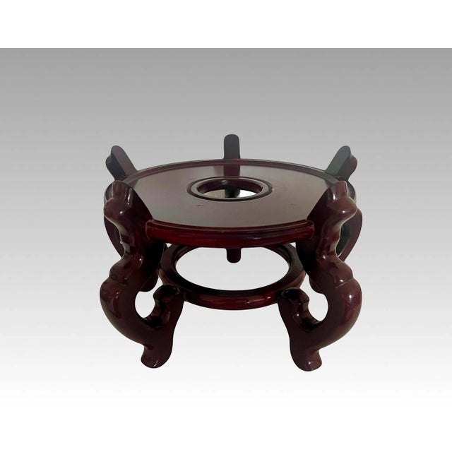 Vintage Chinese Red Brown Rosewood Glossy Planter, Vase Display Stand / Pedestal 10.5" For Sale - Image 4 of 8