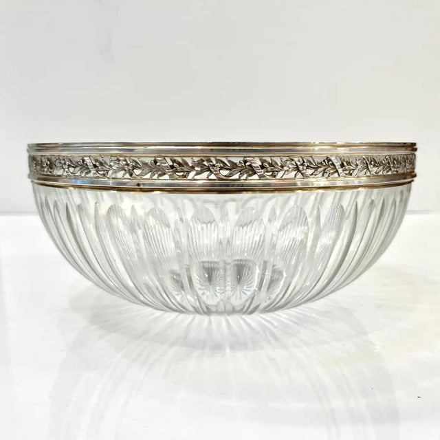 Early 20th Century Neoclassical Cut Crystal Bowl Hand-Worked Silver Plated Rim For Sale - Image 12 of 12