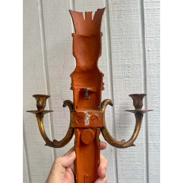 Metal Vintage Palladio Federal Style Italian Cast Aluminum Wall Sconce For Sale - Image 7 of 7