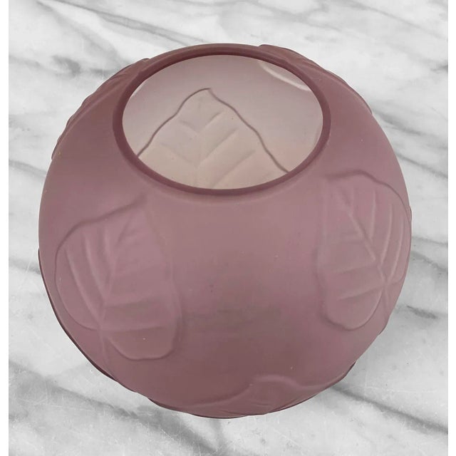 Purple Vintage Art Deco Amethyst Purple Satin Glass Botanical Round Vase For Sale - Image 8 of 10
