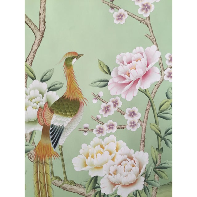 Hand-Painted Chinoiserie Peacock & Floral Wall Mural Panel, Luxury Oriental Wallpaper Art, Unframed, For Sale - Image 4 of 11