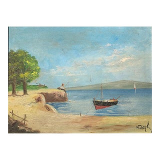 Vintage Mediterranean Seascape Oil Painting For Sale