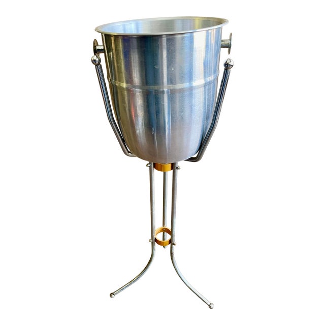 Mid 20th Century Hollywood Regency Ice Bucket/Wine Cooler Server W/ Stand For Sale