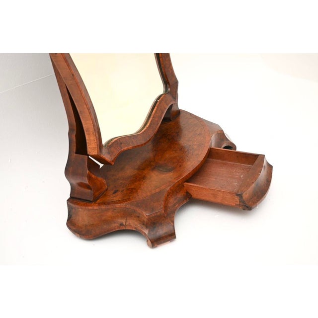 Wood Antique Victorian Burr Walnut Vanity Mirror, 1860 For Sale - Image 7 of 11