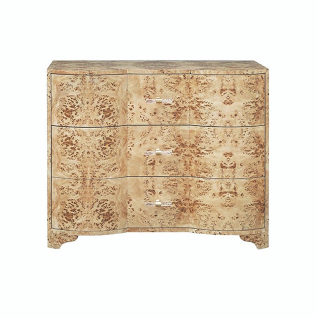 Wood Matthew Izzo Home Plymouth Light Burlwood Three Drawer Chest With Acrylic and Brass Drawer Pulls For Sale - Image 7 of 7