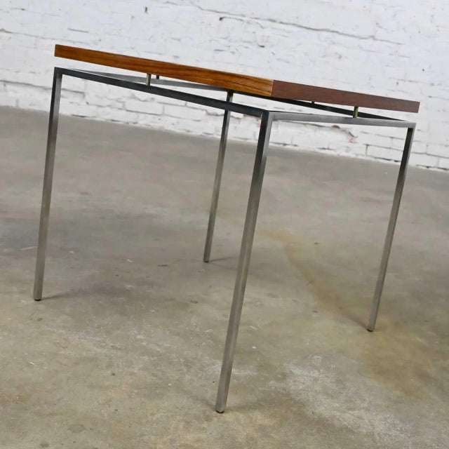 Vintage Scandinavian Modern Rosewood & Chrome Minimalist End Table by Knud Joos for Jason Mobler For Sale - Image 10 of 13